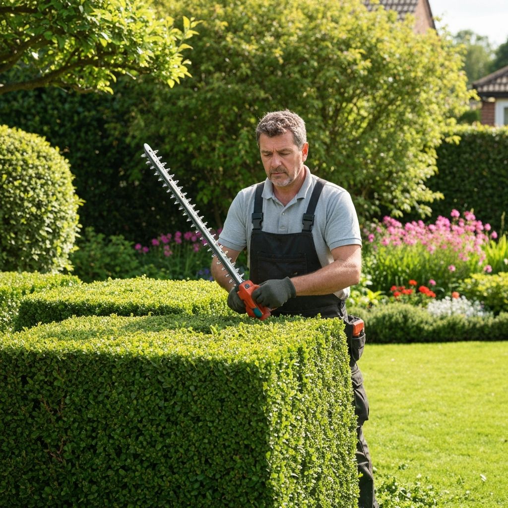 Professional hedge trimming service shaping formal hedges in Lake Forest, CA